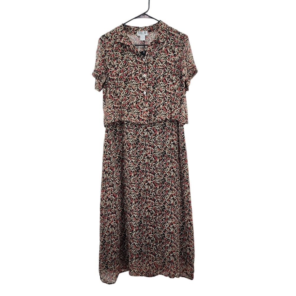 Robbie Bee Women's Vintage 100% Silk 2 Piece Lightweight Blouse and Skirt Set